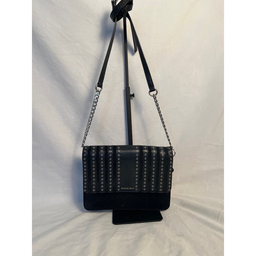 Michael Kors Black Grommet Chain Flap Shoulder Crossbody Bag Leather